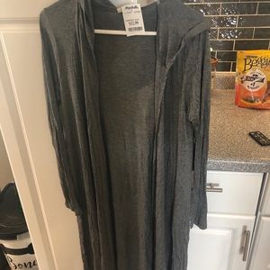 Long grey hooded cardigan